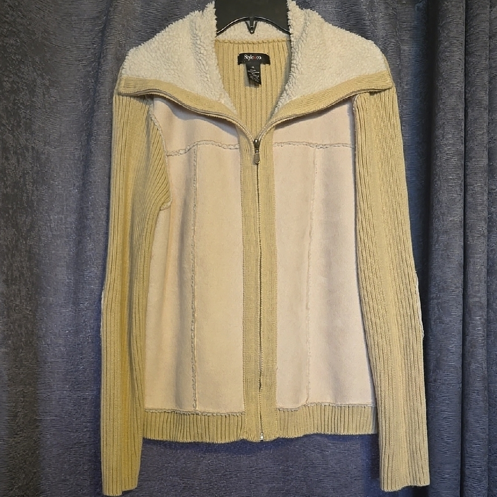 Style & Co. Beige and Cream Zip-Up Sweater